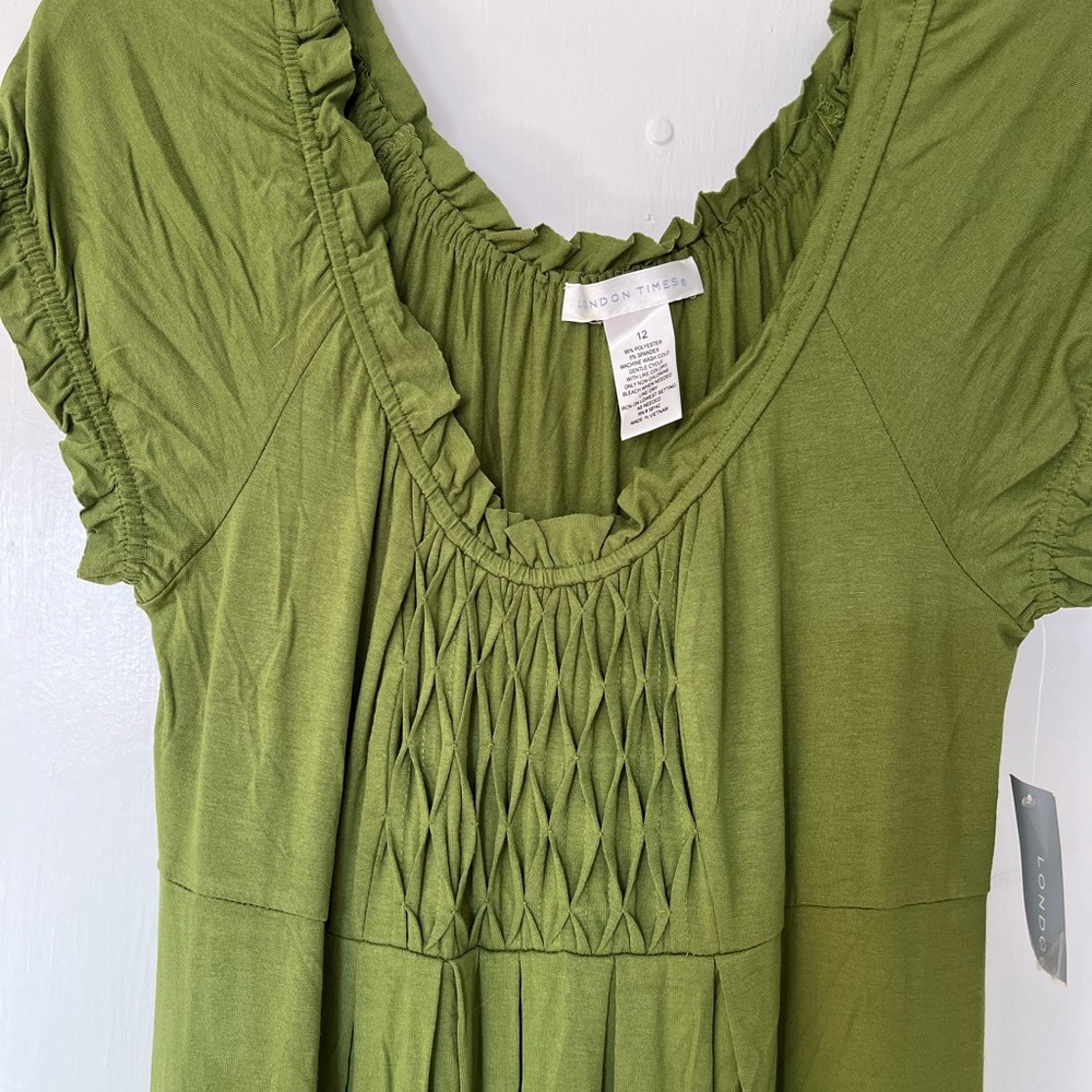London Times Olive Smocked Blouse